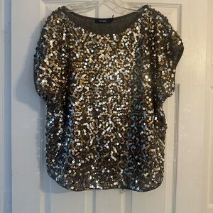 eliza j Gold Sequin Short Sleeve Party Top